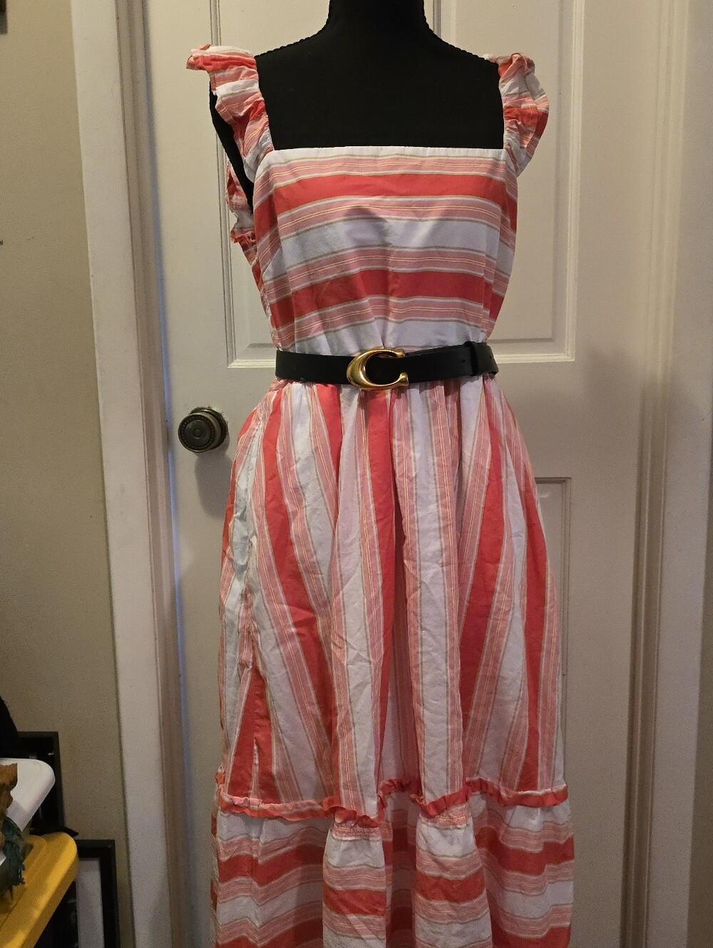 J. Crew Pink, Salmon, White, And Yellow Striped Sundress